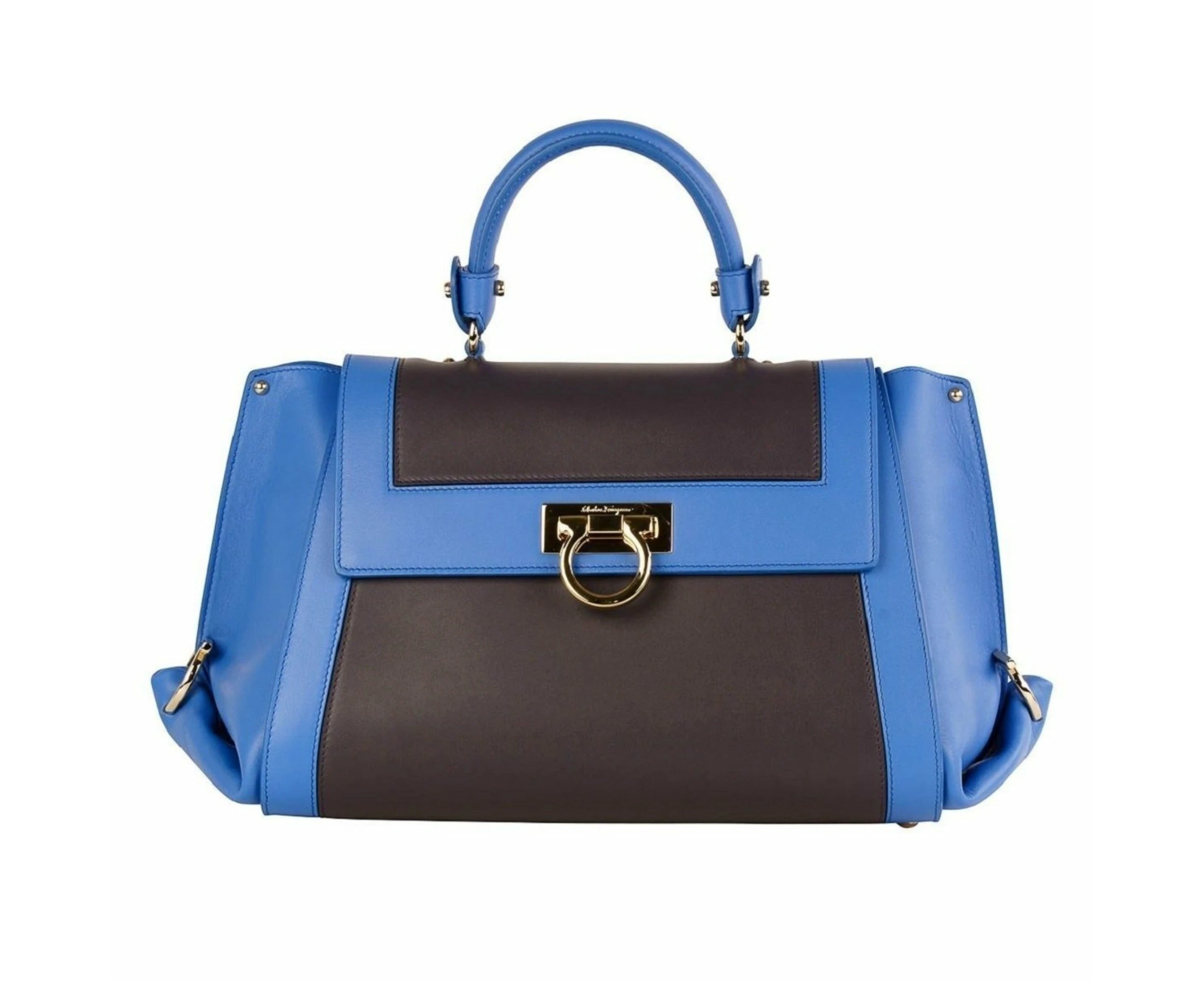 Ferragamo Sofia Calf Blue Fumee Blue Grey Medium Handbag