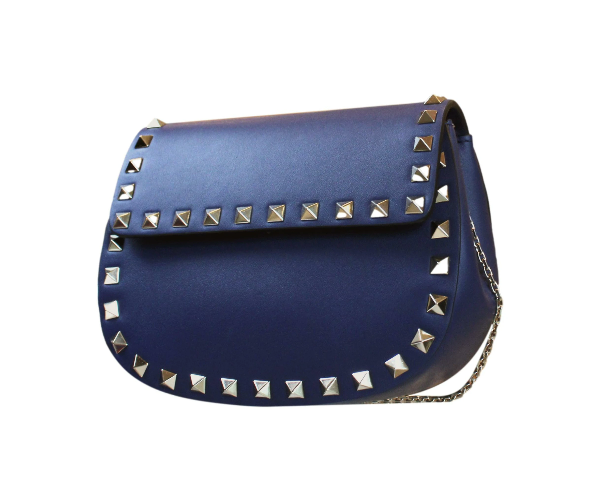 Valentino Garavani Rockstud Blue Leather Small Chain Crossbody Bag