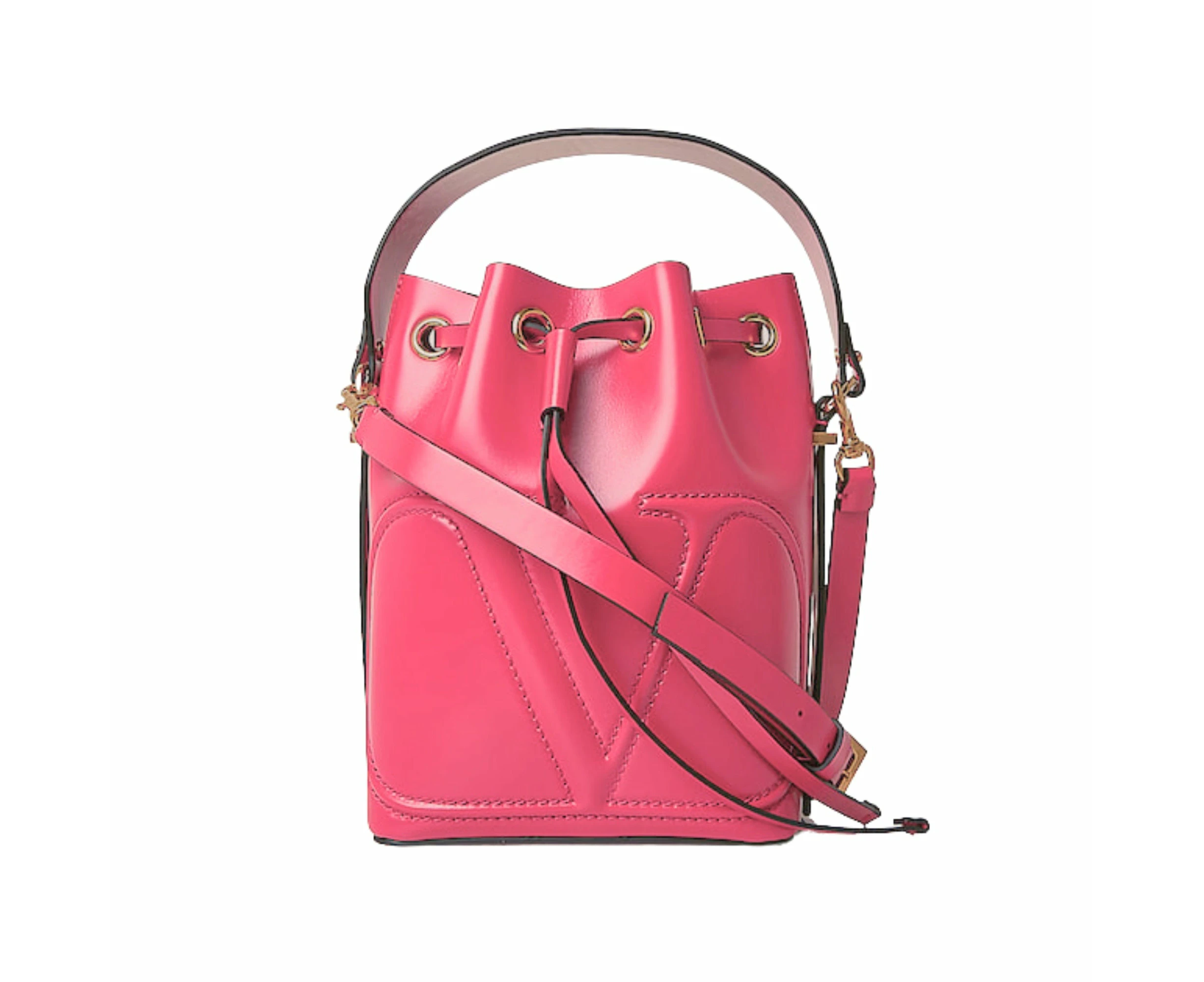 Valentino Garavani VLogo Walk Bucket Crossbody Bag Pink Calf Leather