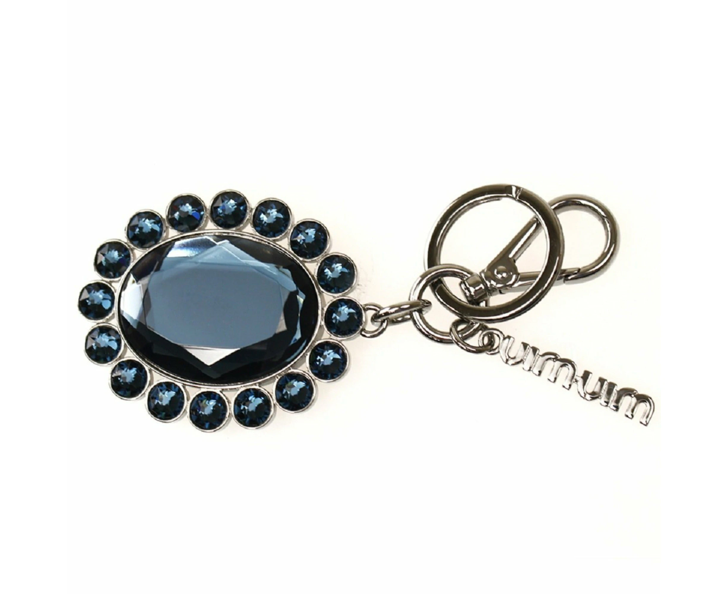 Miu Miu Trick Key Chain Ring Bag Charm Crystal Rhinestone Dark Blue