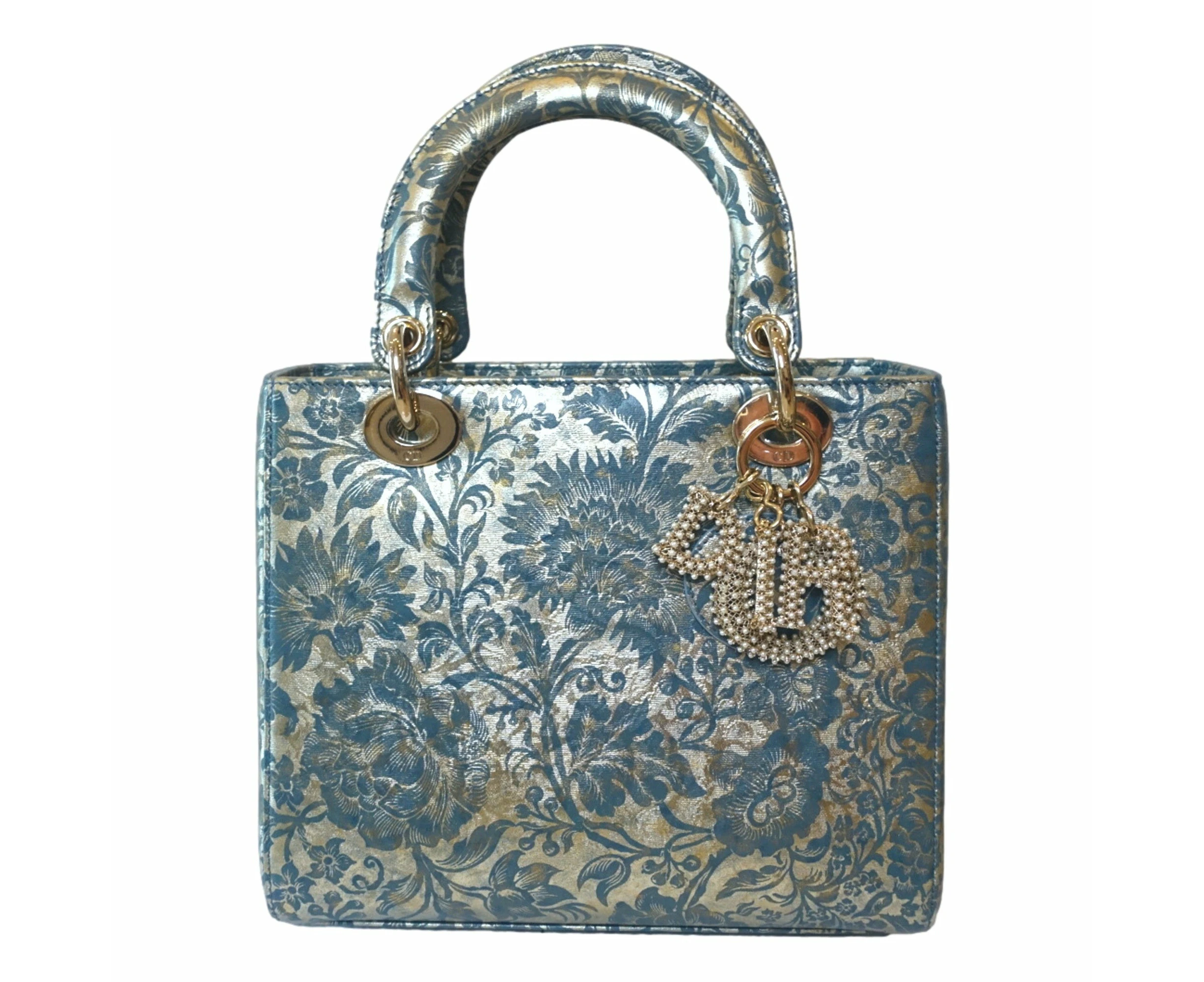 Christian Dior Lady Dior Small Floral Brocade Metallic Leather Handbag