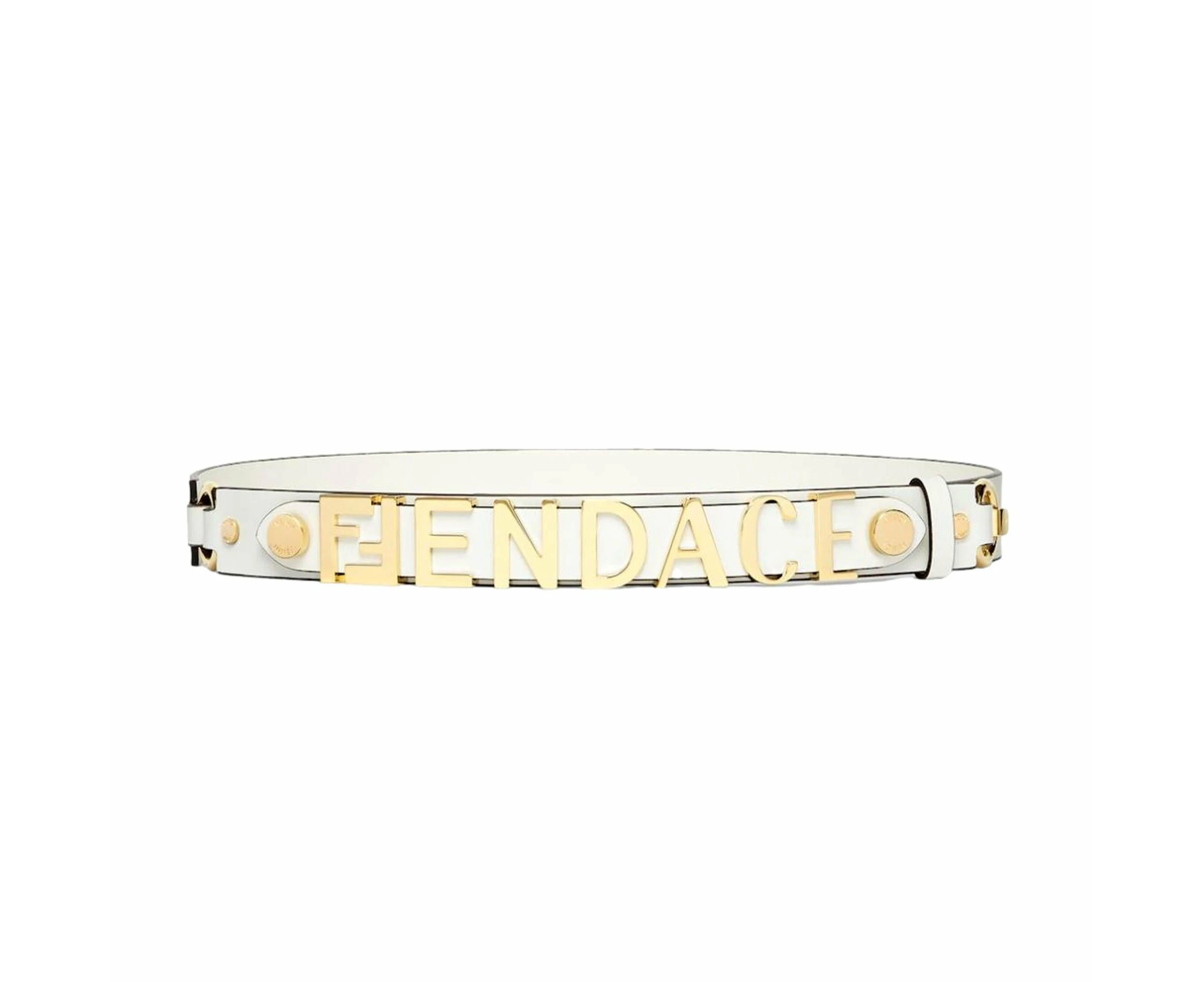 Fendi Fendace Gold Logo Ivory Leather Belt Size 85