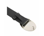 Prada Black Saffiano Leather Engraved Oval Plaque Buckle Belt 110/44