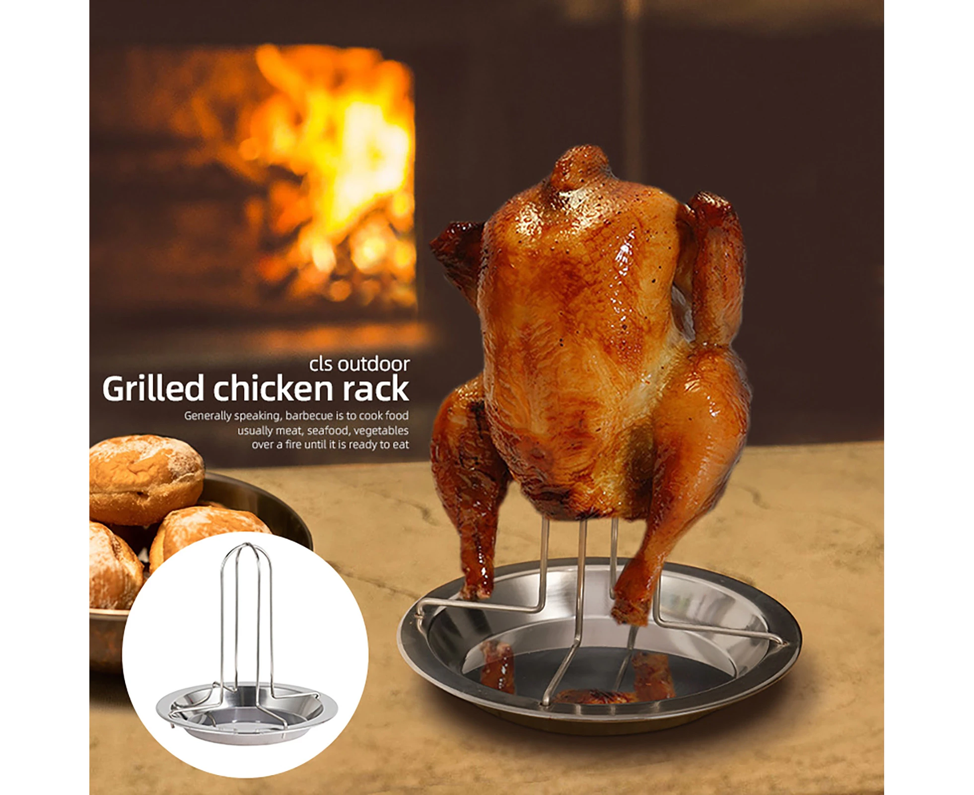 Chicken Holder Non-Stick BBQ Tool Stainless Steel Vertical Roaster Chicken Stand for Camping-Silver