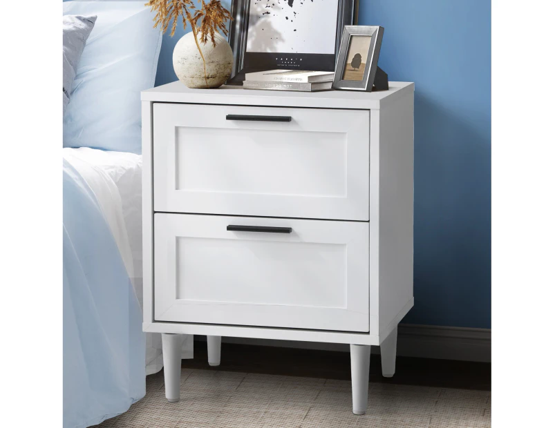 Oikiture Bedside Table Nightstand 2 Drawers Side End Table Bedroom Storage White