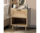 Oikiture Bedside Table Nightstand Side End Table Bedroom Storage Cabinet Natural