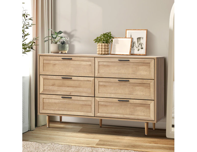 Oikiture 6 Chest of Drawers Dresser Chest Storage Cabinet Tallboy Natural