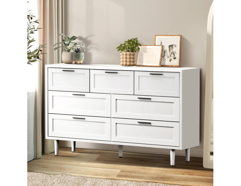 Oikiture 7 Chest of Drawers Dresser Chest Storage Cabinet Tallboy White