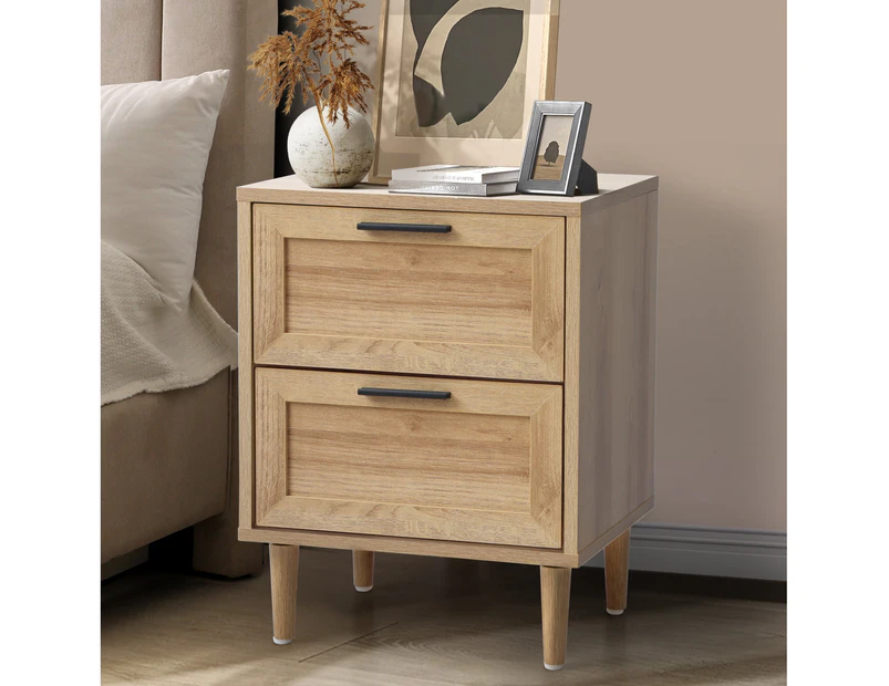 Oikiture Bedside Table Nightstand 2 Drawers Side End Table Storage Natural