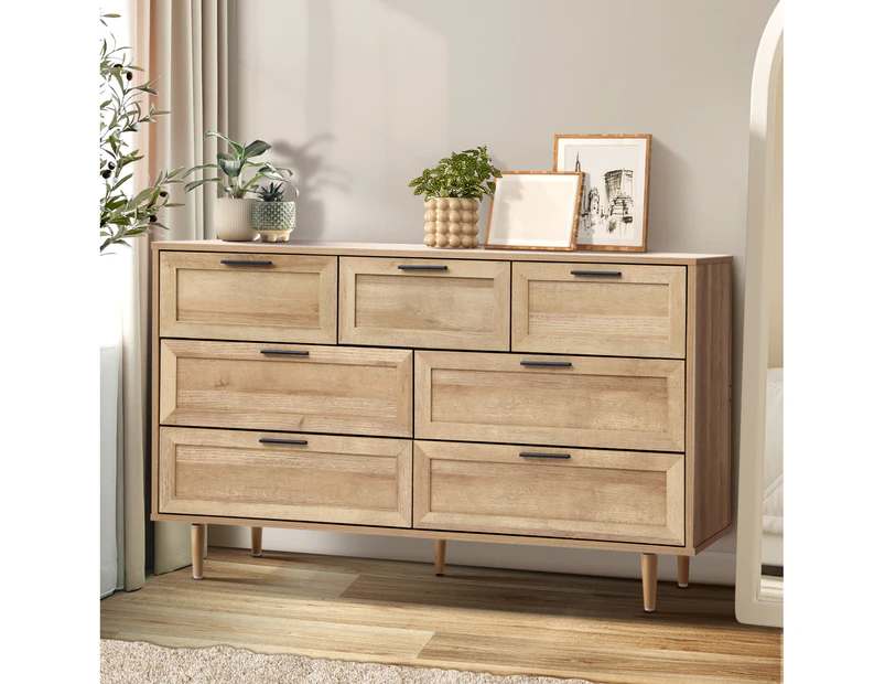 Oikiture 7 Chest of Drawers Dresser Chest Storage Cabinet Tallboy Natural