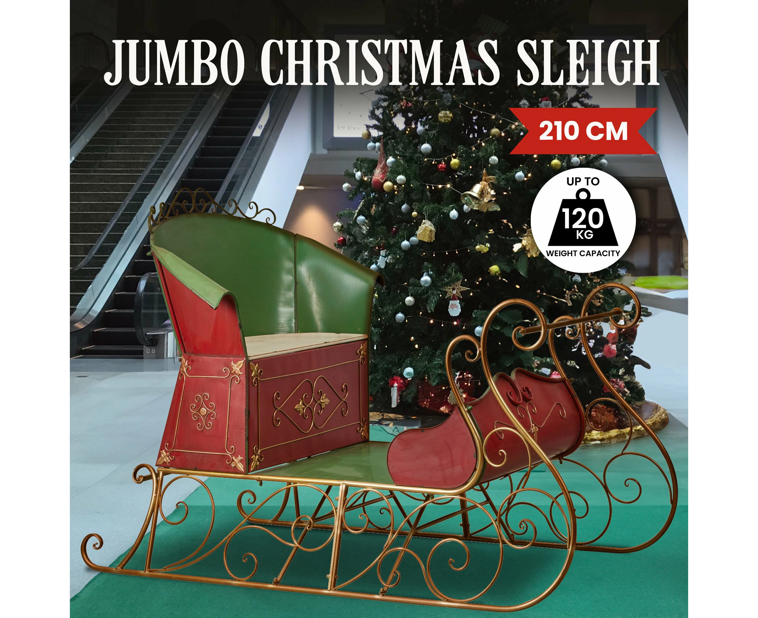 Jumbo Life Size Rustic Christmas Sleigh Display - 210cm