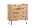 Oikiture 5 Chest of Drawers Dresser Chest Storage Cabinet Tallboy Rattan