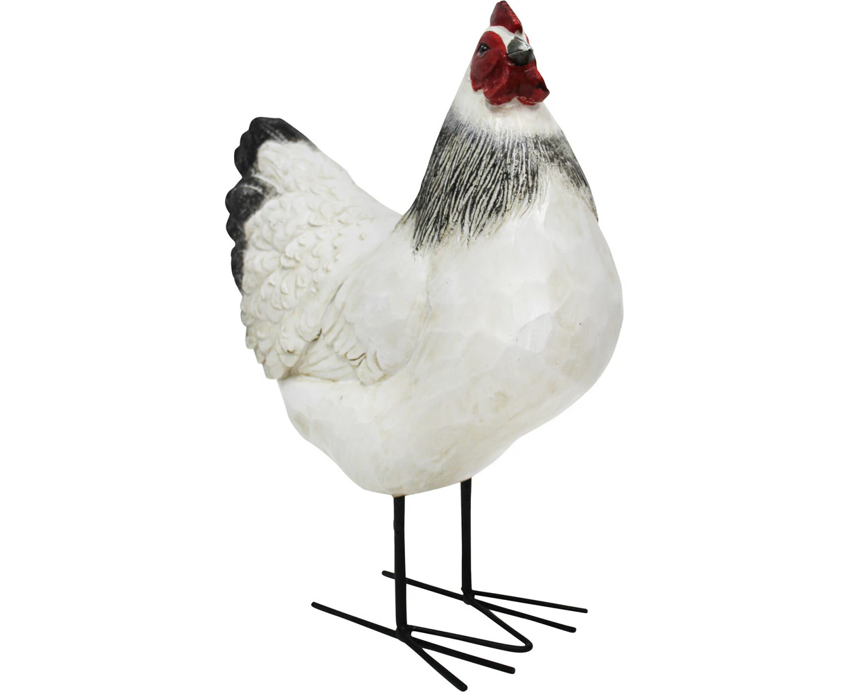 LVD Polyresin Iron Tall Hen Sculpture Standing Garden Home Decor 32x30cm WHT