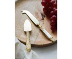 2pc LVD Brass/Resin Cheese Knife/Spatula Ritz Handle Cutlery Utensils Gold