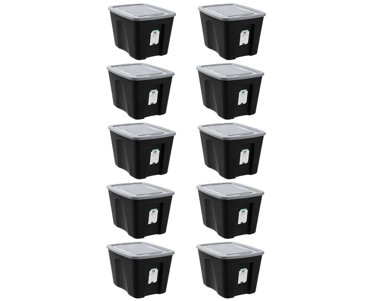 10x Boxsweden Garaz Eco 68L/59cm Storage Box Home Organser Rectangle w/Lid Black