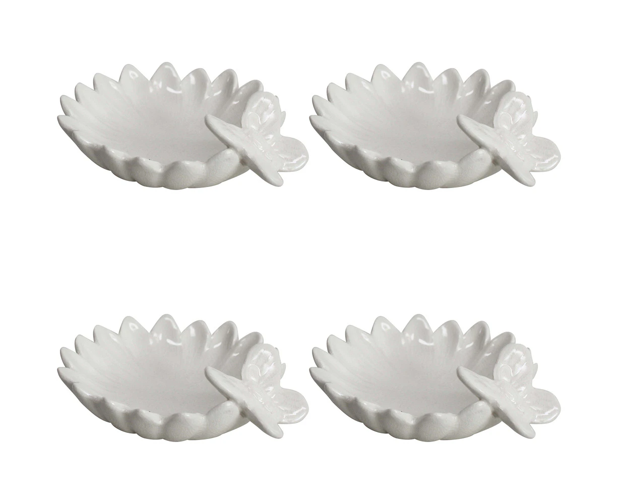 4x LVD Glass Daisy Plate White Decorative Display Home Kitchen Decor 10x4.5cm