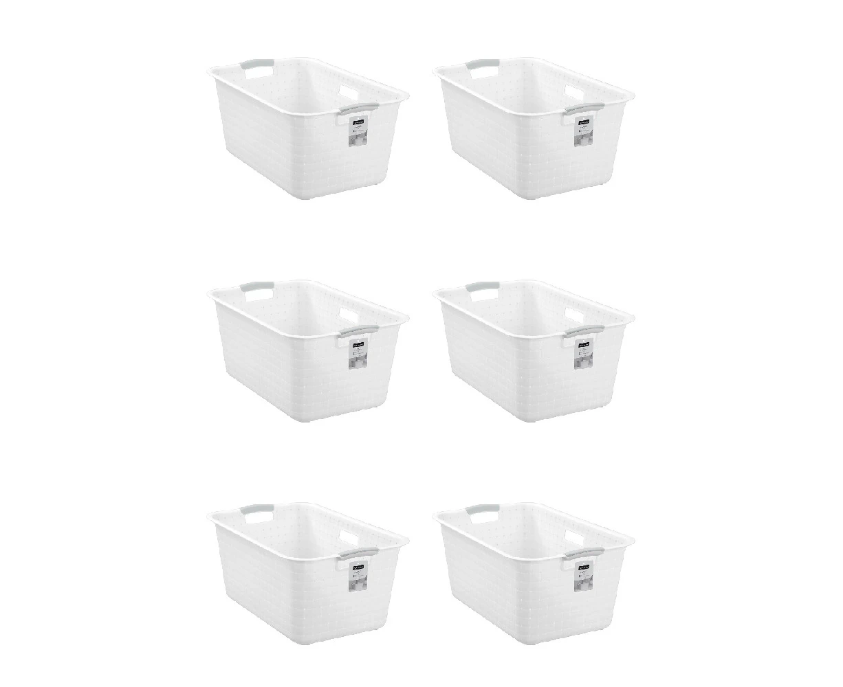 6x Boxsweden 45L Logan Laundry Basket Clothes Humper 59.5x39cm w/ Handle White