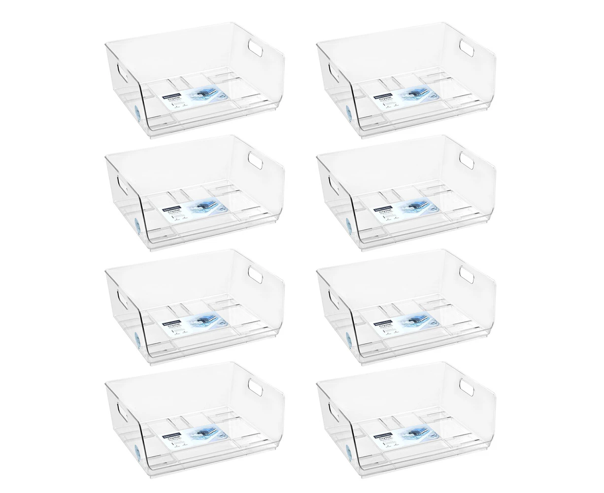 8x Boxsweden Crystal Stacking Bin Storage Home Organiser Large 40.5x30.5cm CLR