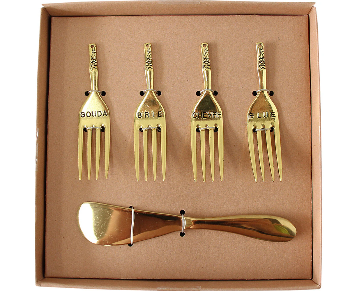 5pc LVD Brass Spreader & Cheese Fork Cutlery Utensils Kitchen Decor Set Gold