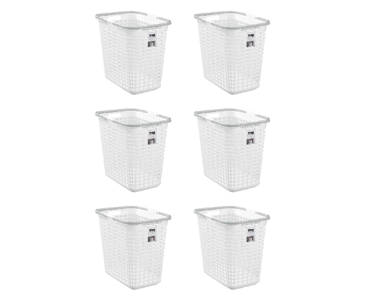 6x Boxsweden 30L Laundry Carry Basket Clothes Humper 44.5x40cm w/ Handle White