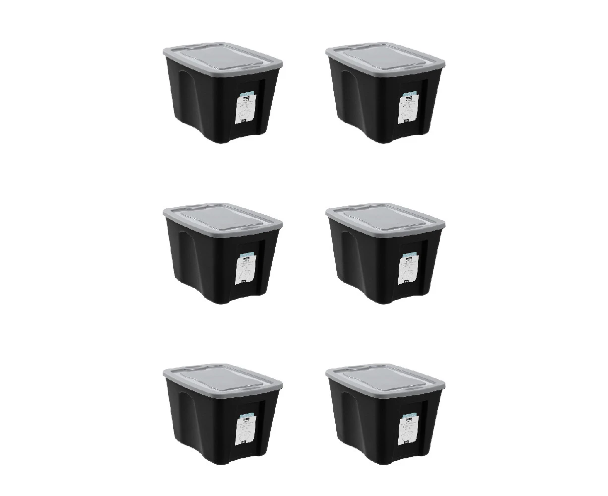 6x Boxsweden Garaz Eco 38L/49cm Storage Box Home Organser Rectangle w/Lid Black