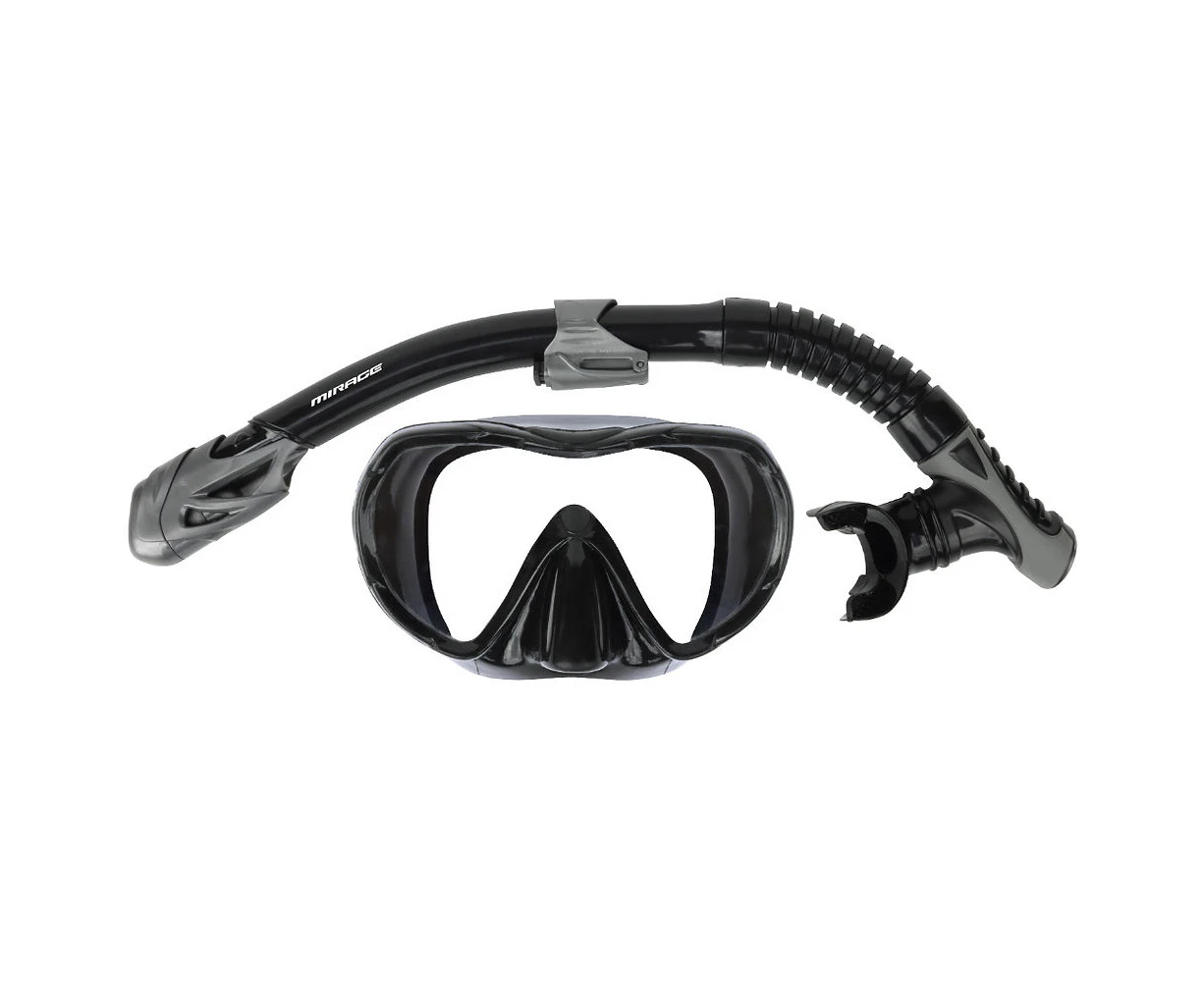 Mirage Infinity Dry Mask and Snorkel Underwater Swimming Set Adult Black