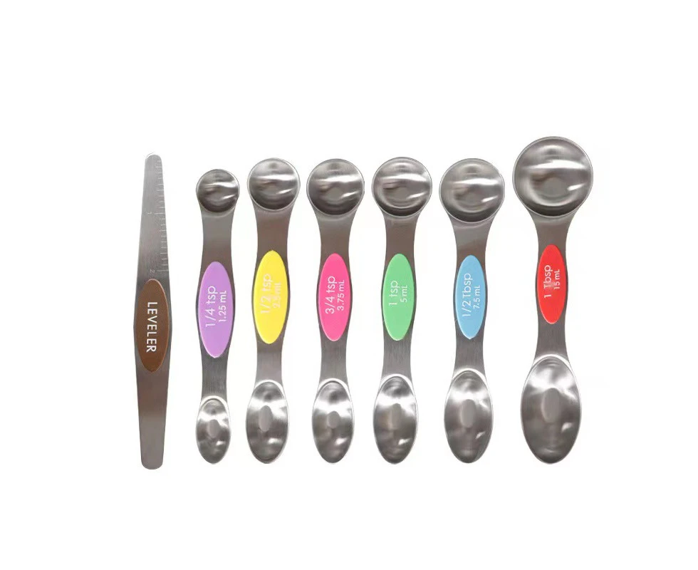 Magnetic 8-Piece Measuring Spoon Set Stainless Steel Double-Sided Stackable Measuring Spoons for Liquid and Dry Ingredients