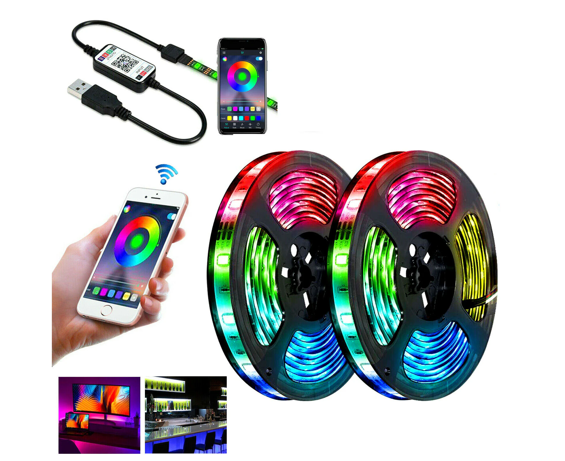 5V Bluetooth USB RGB LED Light Strip IP65 Waterproof 2835 1M 60 LEDs