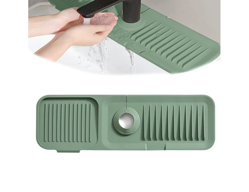 Kitchen Sink Splash Guard - Faucet Drain Mat & Handle Drip Catcher Tray - Water Draining and Drying-green