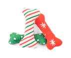 Zippy Paws Plush Squeaker Dog Toy - Christmas Holiday Patterned Bones - Regular 3 Pack