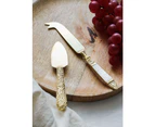 2x 2pc LVD Brass/Resin Cheese Knife/Spatula Ritz Handle Cutlery Utensils Gold