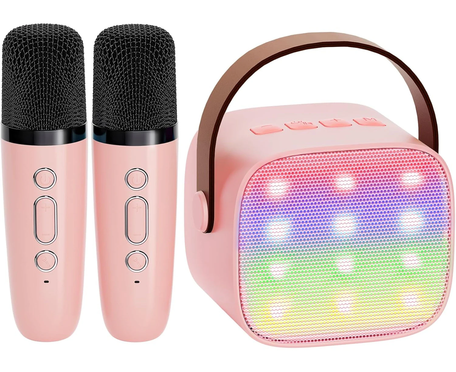 Mini Karaoke Machine for Kids & -, Portable Bluetooth Speaker, 2 Wireless Mics, Pink