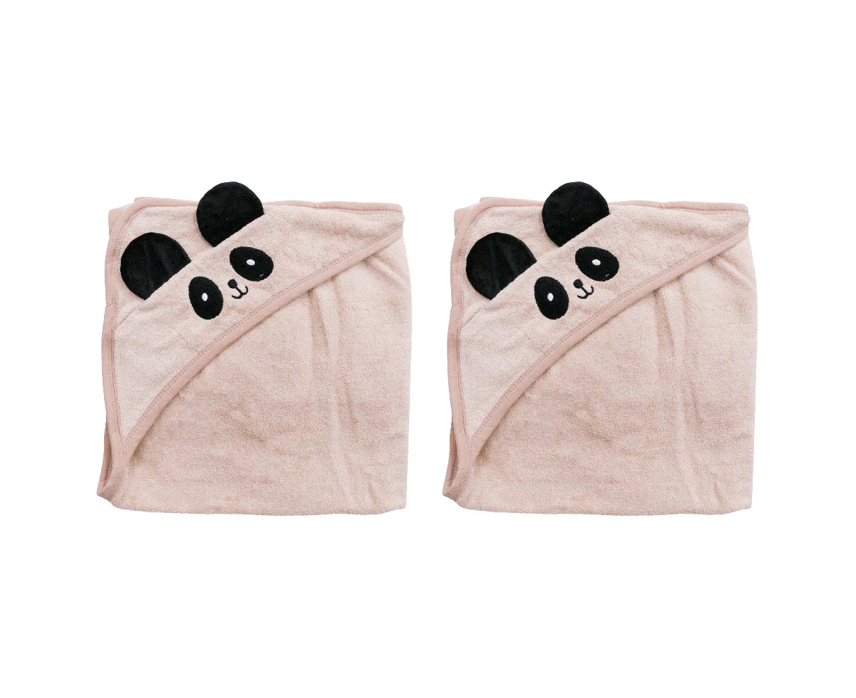 2x LVD Cotton/Polyester Baby/Toddler Soft Hooded Panda Bath Towel 90cm Pink