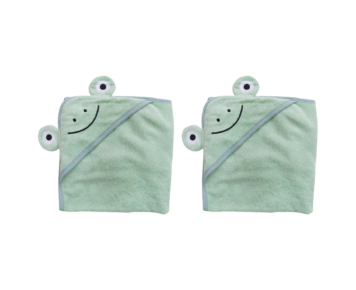 2x LVD Cotton/Polyester Baby/Toodler Soft Hooded Frog Bath Towel 90cm Green