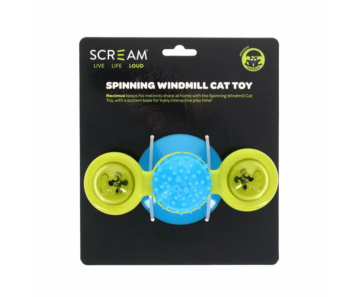 Scream Spinning Windmill Interactive Play Cat Toy Loud Blue & Green