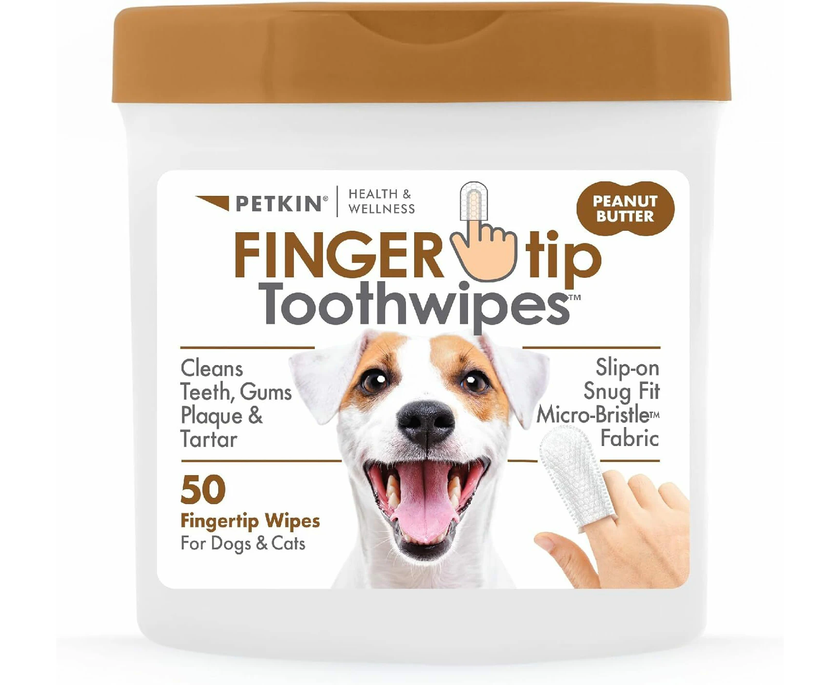 Petkin Fingertip Tooth Wipes for Dogs & Cats Peanut Butter 50 Pack