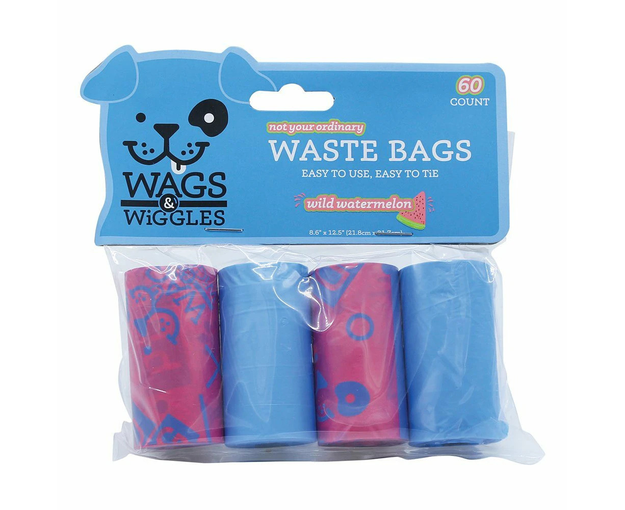 Wags & Wiggles Waste Bags Dog Poop Disposable Bags Watermelon Scent 4 Pack