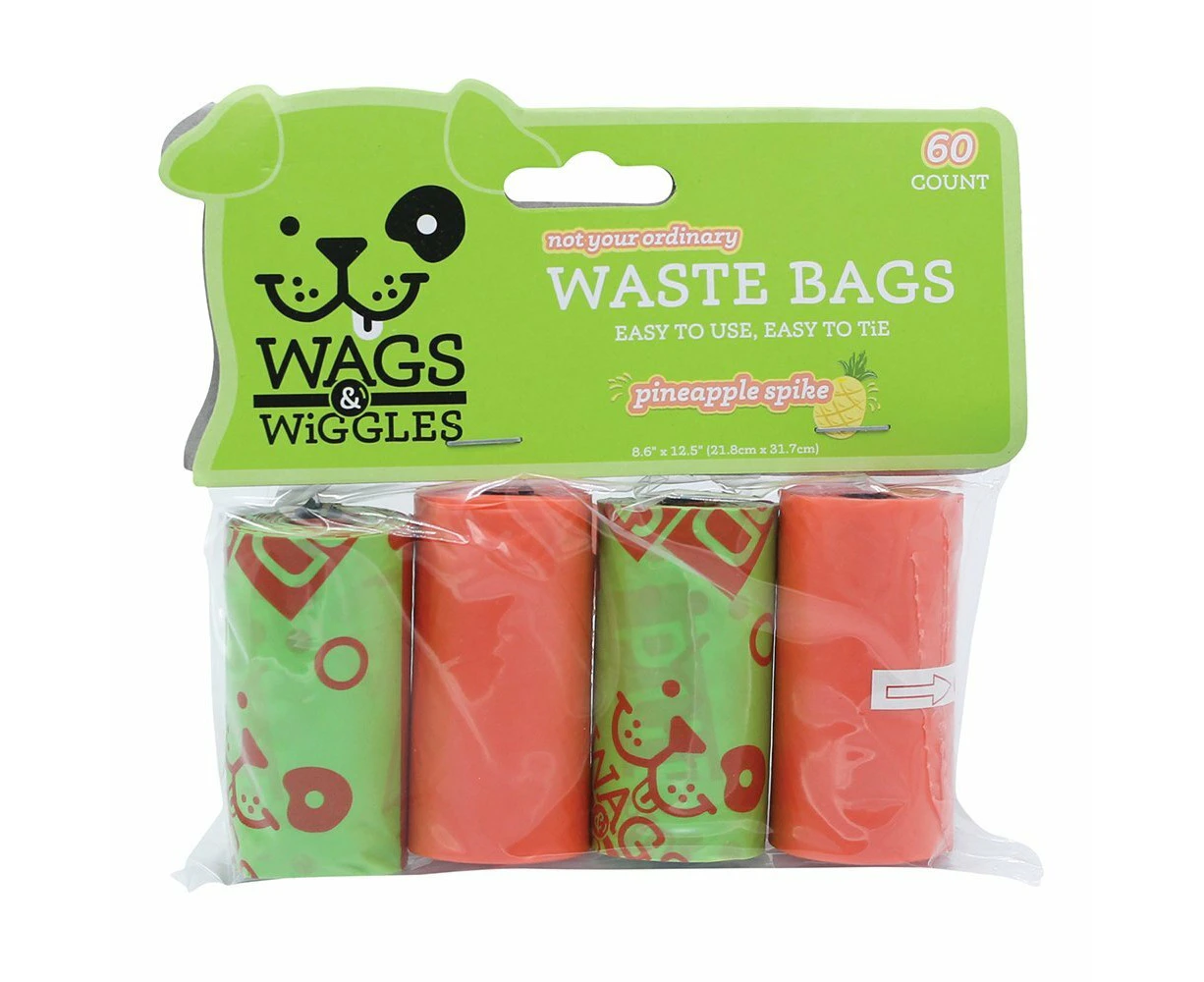 Wags & Wiggles Waste Bags Dog Poop Disposable Bags Pineapple Scent 4 Pack