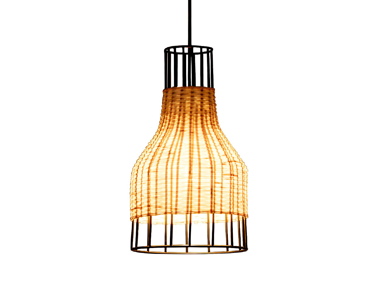 Krear Bamboo Pendant Light Black 20x35cm Handwoven Pendant Lamp Hanging Lights for Bedroom