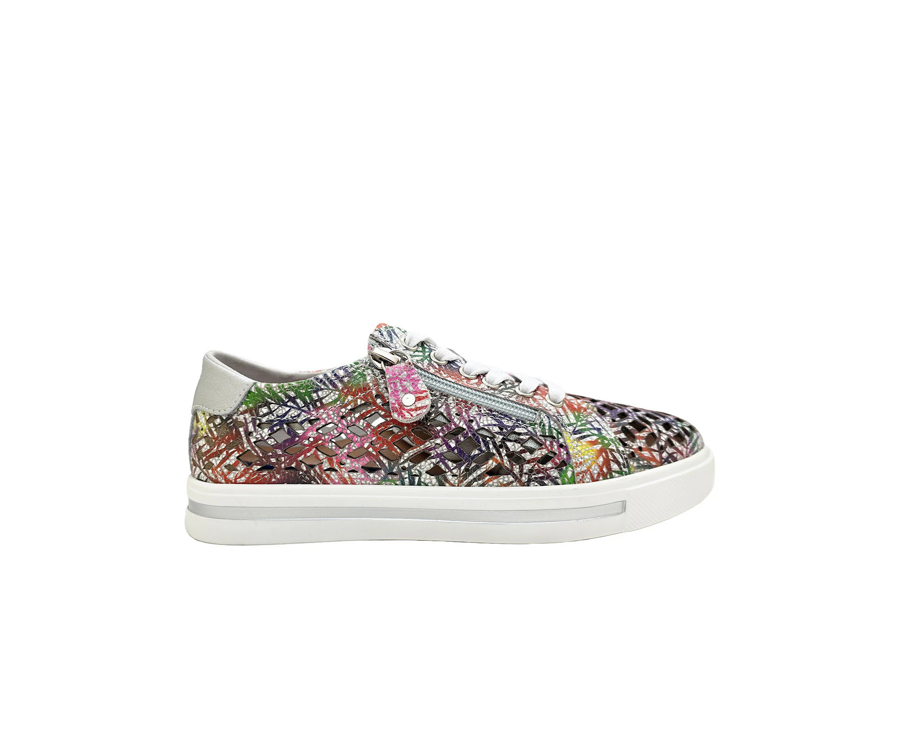 Bay Lane Kourtney Ladies Shoes Leather Casuals Punch Out Multi Coloured Lace or Zip up - Floral