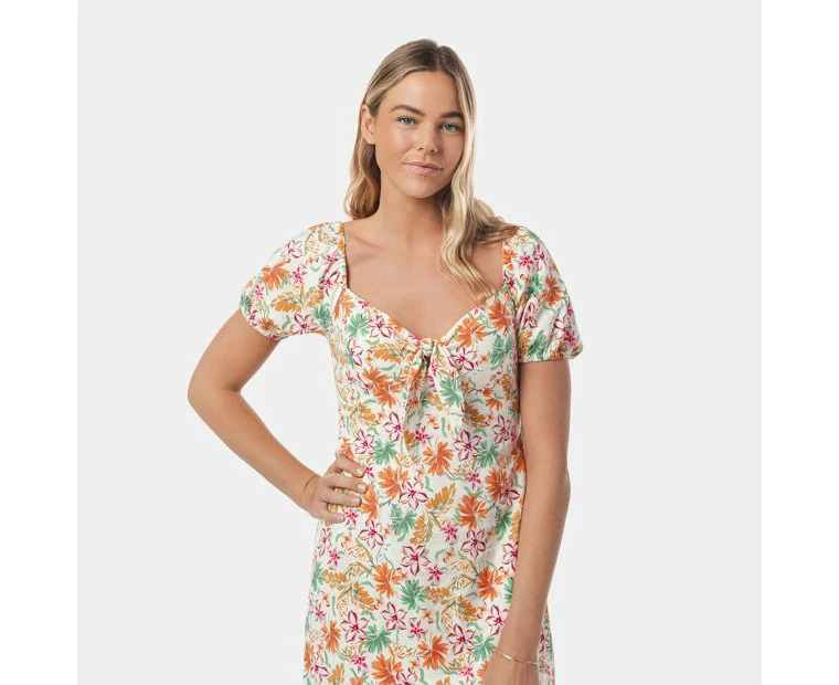 Linen Blend Tie Front Mini Dress - Piping Hot