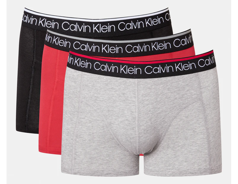 Calvin Klein Men s Cotton Stretch Trunks 3 Pack Empower Red Grey Heather Black Catch .nz