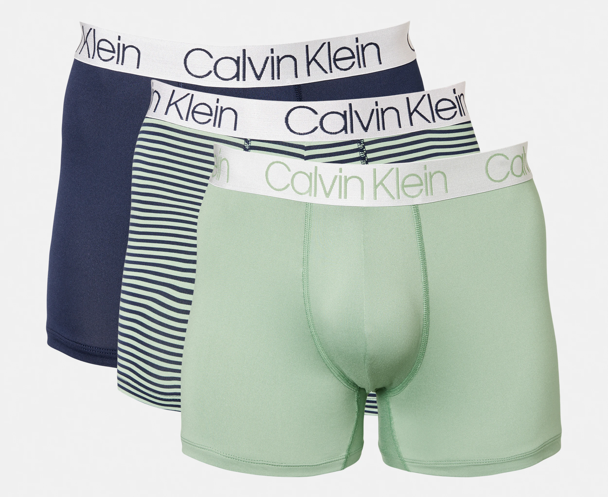 Calvin Klein Men's Chromatic Microfibre Trunks 3-Pack - Green/Navy/Stripe