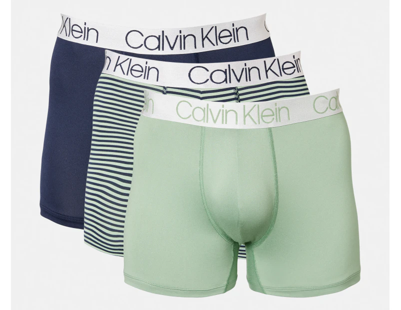 Calvin Klein Men's Chromatic Microfibre Trunks 3-Pack - Green/Navy/Stripe