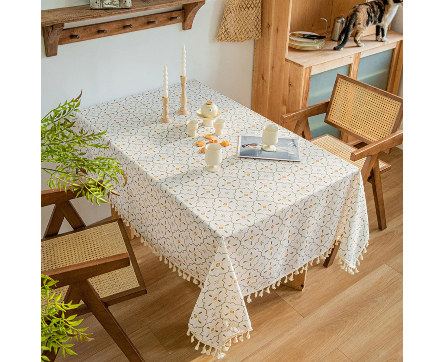 Small Square Tablecloth Pastoral Style patterned Tablecloth cover with tassel for kitchen centerpieces and picnics 35x35"