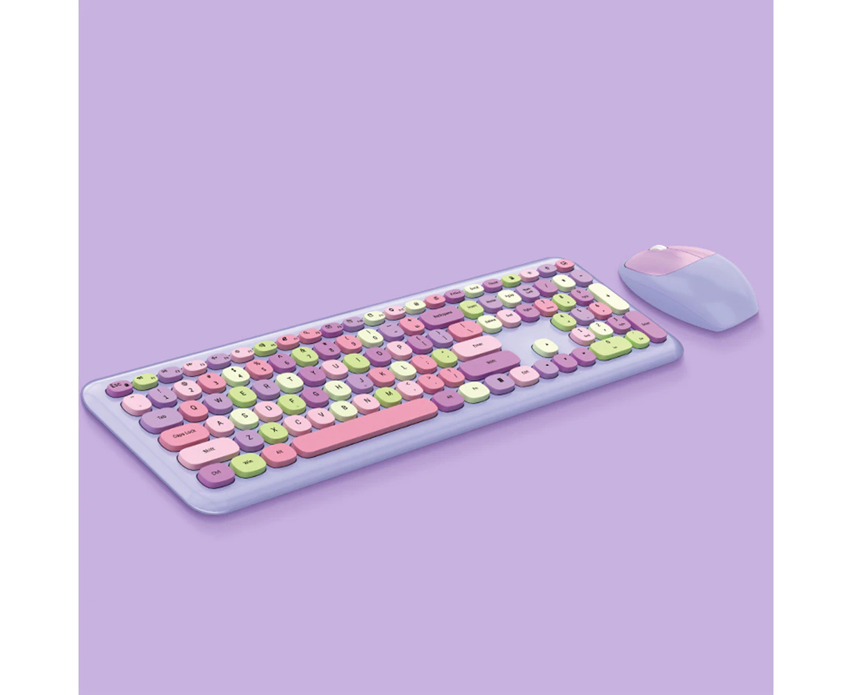 Mofii 666 Keyboard Mouse Combo Wireless 2.4G Mixed Color 110 Key Keyboard Mouse Set with Round Punk Keycaps for Girl Purple