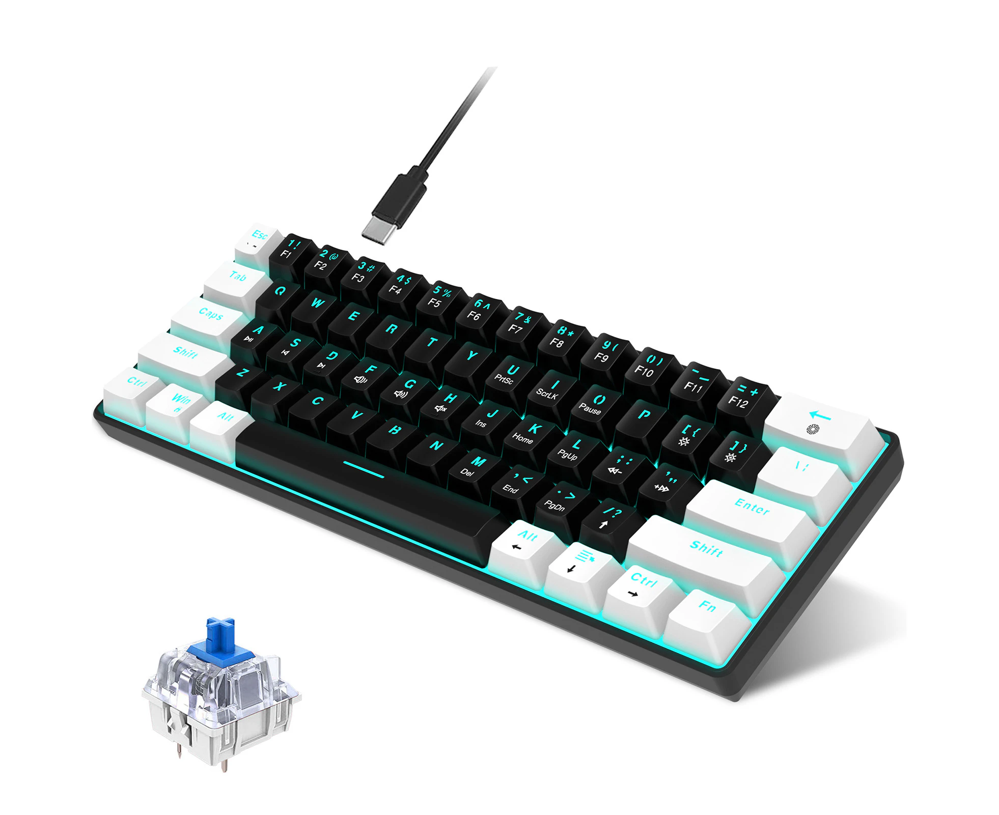 HXSJ V900 RGB Mechanical Keyboard  61-key Gaming Keyboard  High-quality Blue Switches  Durable and Compact Design  Various Lighting Modes  Ergonomic and Us