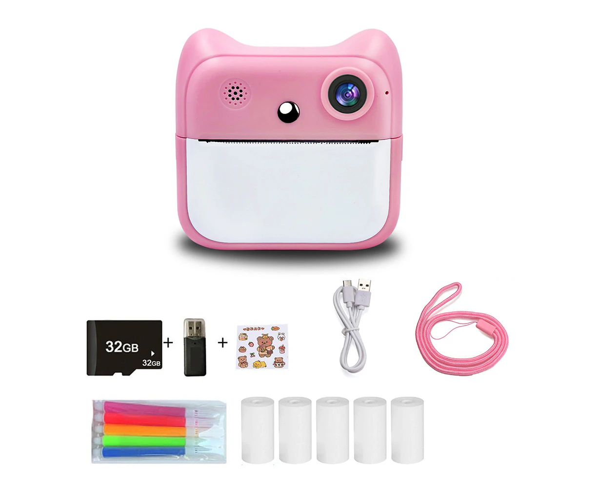 Kids Instant Print Camera 2400W High-Clear Digital Camera with 2.4IPS Screen Cartoon Inkless Thermal Printer with Dual Lens for Girls Boys