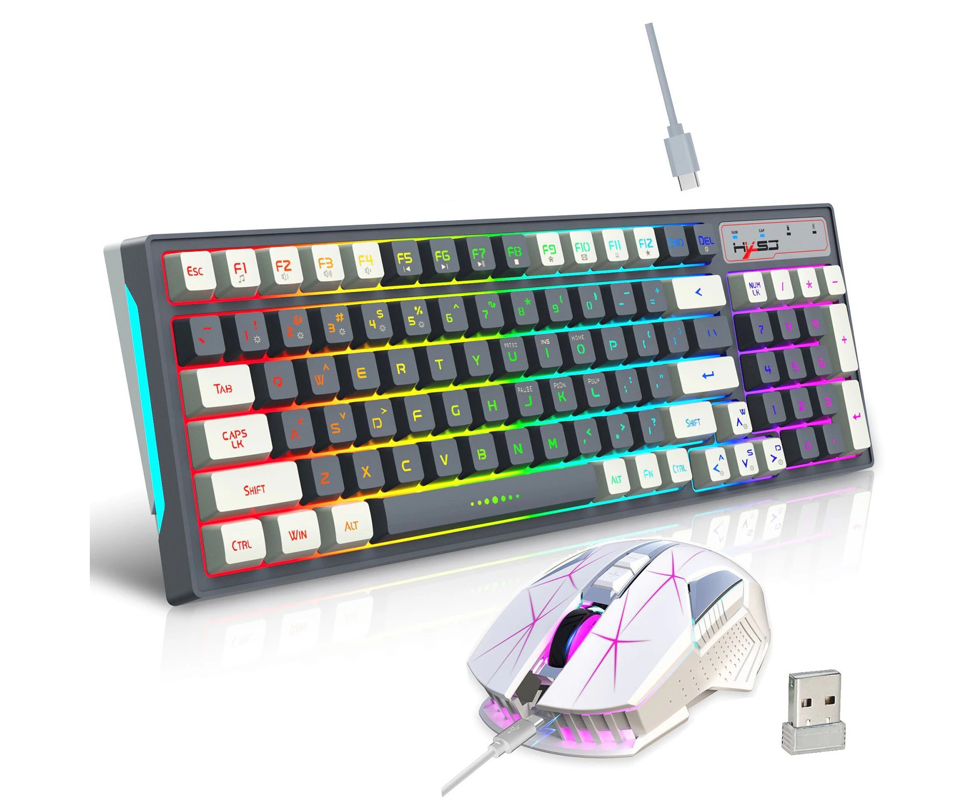 HXSJ L99 2.4G Wireless Rechargeable Keyboard Mouse Combo 96 Keys RGB Membrane Keyboard Colorful Backlight Gaming Mouse Set