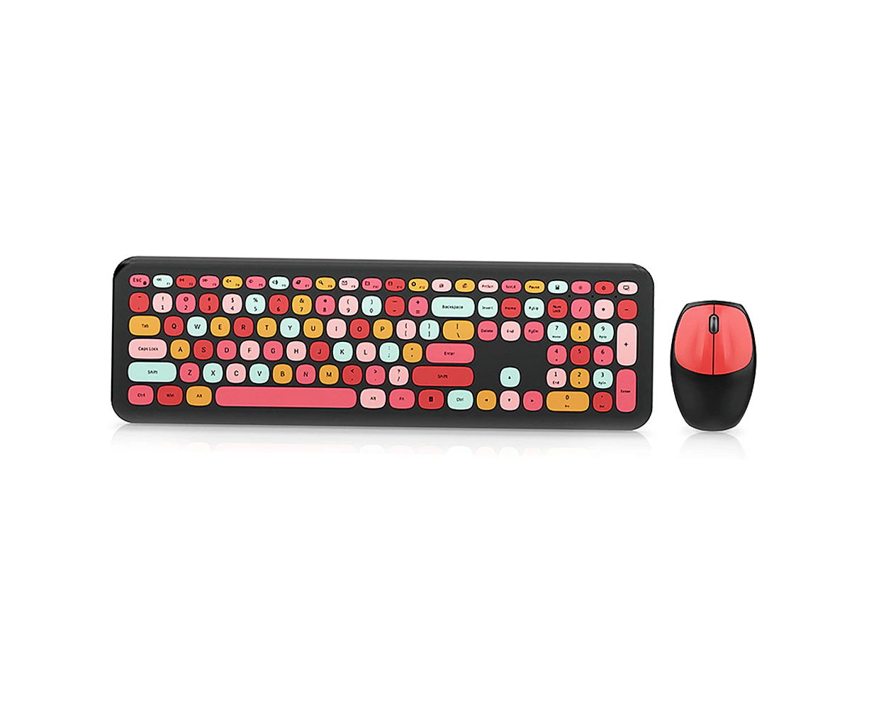 Mofii 666 Keyboard Mouse Combo Wireless 2.4G Mixed Color 110 Key Keyboard Mouse Set with Round Punk Keycaps for Girl Black